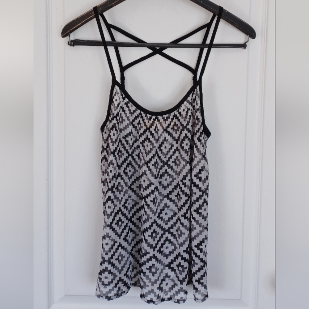 PRINCESS VERA WANG JUNIORS' SMALL BLACK/WHITE PRINT CAMISOLE/TANK TOP SEMI-SHEER